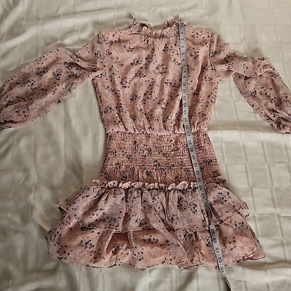 Honey Chelsea Women's Floral Ruffled Long Sleeves Mini Dress XS Pink - Picture 13 of 16